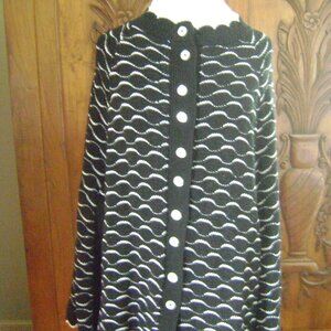Vintage Montgomery Ward Knit Black and White Poncho with  Slits at Sides